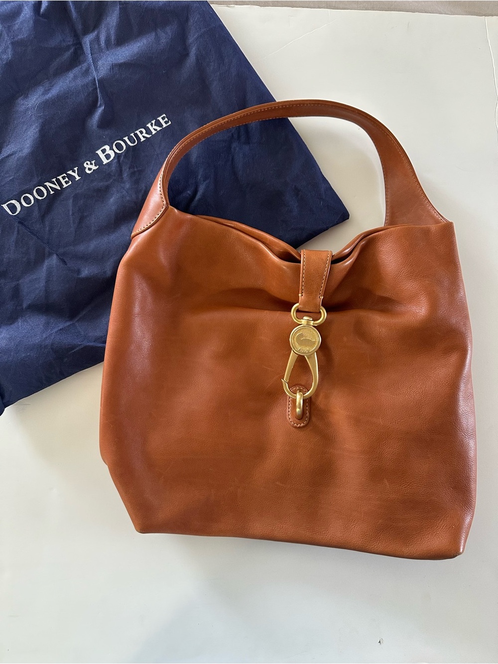Dooney & Bourke Florentine Logo Lock Shoulder Bag- Brown Leather